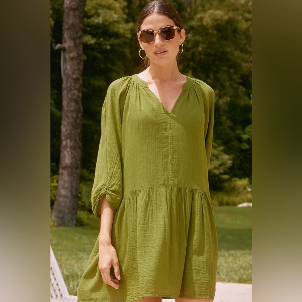 Velvet Graham & Spencer Sloan Moss Green Slub Cotton Mini Dress SMALL NWT